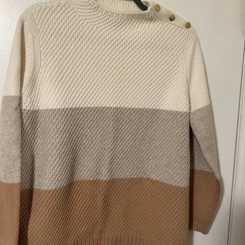 Talbots Women's Cowl Neck Sweater - Cream, Gray, Tan